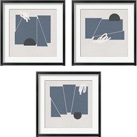 Framed 'Blue Felt 3 Piece Framed Art Print Set' border=
