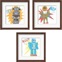 Framed 'Toy Tin Robots 3 Piece Framed Art Print Set' border=