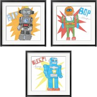 Framed 'Toy Tin Robots 3 Piece Framed Art Print Set' border=