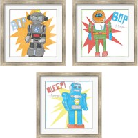 Framed 'Toy Tin Robots 3 Piece Framed Art Print Set' border=