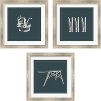 Framed 'Laundry Tips Blue 3 Piece Framed Art Print Set' border=