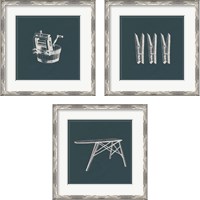 Framed 'Laundry Tips Blue 3 Piece Framed Art Print Set' border=