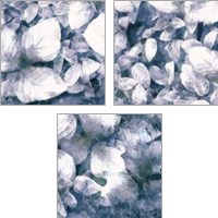 Framed Blue Shaded Leaves 3 Piece Art Print Set
