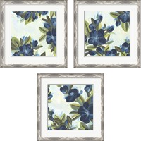 Framed 'Lush Indigo Blooms 3 Piece Framed Art Print Set' border=