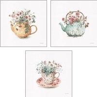 Framed 'Garden Tea 3 Piece Art Print Set' border=