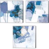 Framed 'Abstract Layers Blue 3 Piece Canvas Print Set' border=