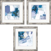 Framed 'Abstract Layers Blue 3 Piece Framed Art Print Set' border=