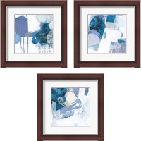 Framed 'Abstract Layers Blue 3 Piece Framed Art Print Set' border=