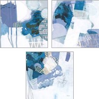 Framed 'Abstract Layers Blue 3 Piece Art Print Set' border=