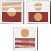 Framed 'Reflection Red Yellow 3 Piece Canvas Print Set' border=