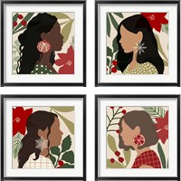 Framed 'Christmas Earring 4 Piece Framed Art Print Set' border=