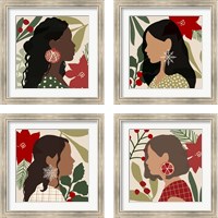 Framed 'Christmas Earring 4 Piece Framed Art Print Set' border=