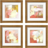 Framed 'Yellow and Blush 4 Piece Framed Art Print Set' border=