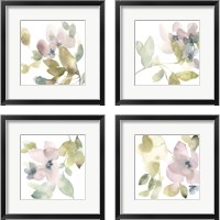 Framed 'Sweet Petals and Leaves 4 Piece Framed Art Print Set' border=