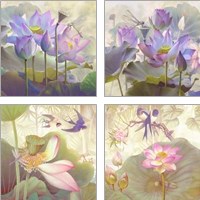 Framed 'Lotus Sanctuary 4 Piece Art Print Set' border=