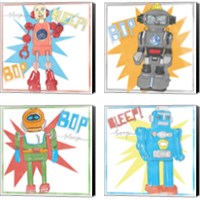 Framed 'Toy Tin Robots 4 Piece Canvas Print Set' border=