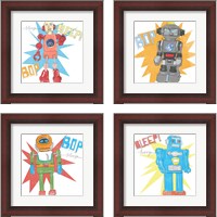 Framed 'Toy Tin Robots 4 Piece Framed Art Print Set' border=