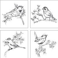 Framed 'Simple Songbird Sketches 4 Piece Art Print Set' border=