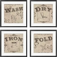 Framed 'Vintage Laundry Signs 4 Piece Framed Art Print Set' border=