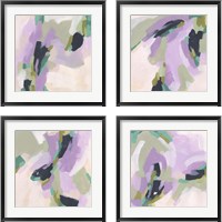 Framed 'Lavender Swirl 4 Piece Framed Art Print Set' border=