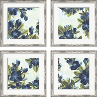 Framed 'Lush Indigo Blooms 4 Piece Framed Art Print Set' border=