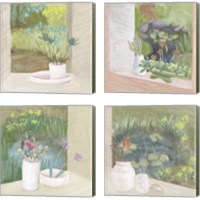 Framed 'Window Plants 4 Piece Canvas Print Set' border=