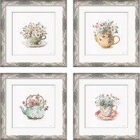 Framed 'Garden Tea 4 Piece Framed Art Print Set' border=