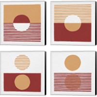 Framed 'Reflection Red Yellow 4 Piece Canvas Print Set' border=