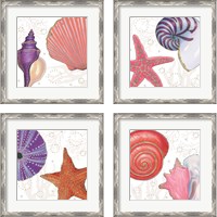 Framed 'Shimmering Shells 4 Piece Framed Art Print Set' border=