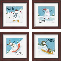 Framed 'Snowman Snowday 4 Piece Framed Art Print Set' border=