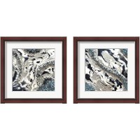 Framed Blue Silver Marble 2 Piece Framed Art Print Set