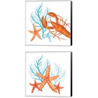 Framed 'Coral Aqua 2 Piece Canvas Print Set' border=