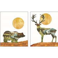 Framed Forest Deer & Bear 2 Piece Art Print Set