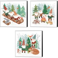 Framed 'Woodland Gnomes 3 Piece Canvas Print Set' border=