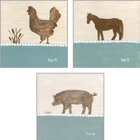 Framed 'Out to Pasture 3 Piece Art Print Set' border=