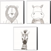Framed Animal Line Drawing 3 Piece Canvas Print Set