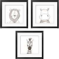 Framed Animal Line Drawing 3 Piece Framed Art Print Set