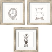 Framed 'Animal Line Drawing 3 Piece Framed Art Print Set' border=