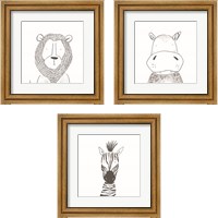 Framed Animal Line Drawing 3 Piece Framed Art Print Set