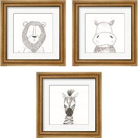 Framed 'Animal Line Drawing 3 Piece Framed Art Print Set' border=