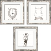 Framed 'Animal Line Drawing 3 Piece Framed Art Print Set' border=