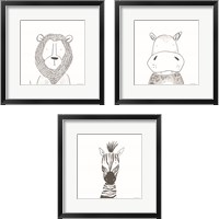 Framed 'Animal Line Drawing 3 Piece Framed Art Print Set' border=