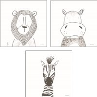 Framed Animal Line Drawing 3 Piece Art Print Set