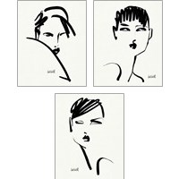 Framed 'Brush Portrait 3 Piece Art Print Set' border=