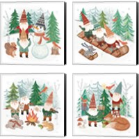 Framed 'Woodland Gnomes 4 Piece Canvas Print Set' border=
