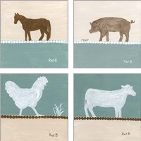 Framed 'Out to Pasture 4 Piece Art Print Set' border=