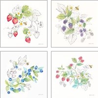 Framed 'Berries and Bees 4 Piece Art Print Set' border=