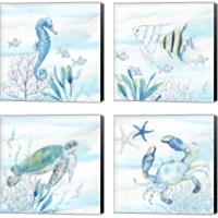 Framed 'Great Blue Sea  4 Piece Canvas Print Set' border=