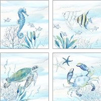 Framed 'Great Blue Sea  4 Piece Art Print Set' border=
