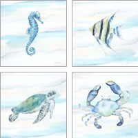 Framed 'Great Blue Sea 4 Piece Art Print Set' border=